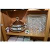 Image 1 : Shelf lot of collectibles including English made crystal stemware, silver-plate including water pitc