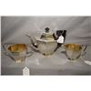 Image 1 : International sterling three piece Art deco tea set including tea pot, open cream and sugar with gol