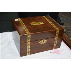 Antique rosewood and mother-of-pearl inlaid fitted writing box with inset cameo and bandings