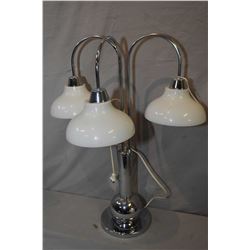 Mid century chrome three branch table lamp, 28  in height