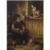 Image 1 : Framed oil on canvas painting of a boy with barn cats by artist Willi dePre, 32" X 23"