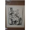 Image 1 : Framed lithograph of harlequin figures by Picasso, 10 1/2" X 8 1/2"