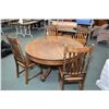 Image 1 : Antique center pedestal quarter cut oak round dining table plus four dining chairs with tapered cent