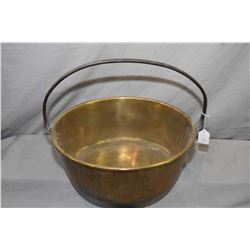 Antique brass jelly pan with hand hammered steel handle 16" in diameter