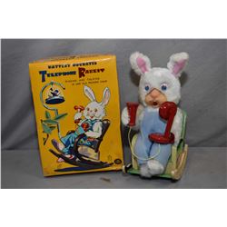 Vintage Japanese tin battery operated "Telephone Rabbit" with ringing, talking and rocking motion, i