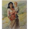 Image 1 : Framed original watercolour painting of a mother and child by French arist Yves Diey, 10" X 8 1/2"