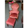 Image 2 : Two Victorian style channel back parlour chairs including his and hers with carved floral decoration