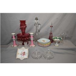 Two tray lots of collectible glass and porcelain including twelve Grafton side plates in three colou