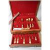 Image 2 : Wooden canteen containing Rogers Bros. Orleans gold plated flatware including eight each of dinner k