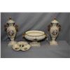 Image 1 : Empire England semi porcelain dresser bowl with lidded garnitures and a divided dish, all with gold 