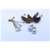 Image 1 : Three pairs of gold earrings including pearl, freshwater pearl etc,