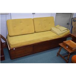 Mid century cherry veneer custom made chaise with three drawers in base