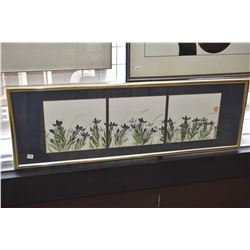 Three framed floral original watercolours in single frame signed by artist Virginia Koshman Gordon, 