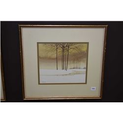 Framed original watercolour on paper painting titled on verso "Winter" signed by artist Manly, 9" X 