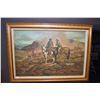 Image 1 : Large framed original oil on canvas painting of cowboys herding cattle, signed by artist Robert Tren