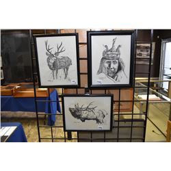 Three small framed prints, each pencil signed by artist Steve Carter and each titled including  Wint