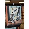 Image 1 : Framed original watercolour paint of a banjo and a bird signed by artist A. Leikam, 19" X 15"