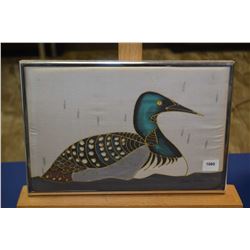 Framed hand painted on silk loon painting signed by artist 8" X 11"