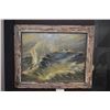 Image 1 : Rustic framed oil on canvas painting of a ship in a storm signed by artist Hy Porter 28" X 36"