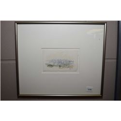 Small framed watercolour painting of a mountain scene, initialled by artist