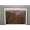 Image 1 : Framed pastel on paper of a mountain forest fire scene signed by artist Peg (?), 12" X 17"