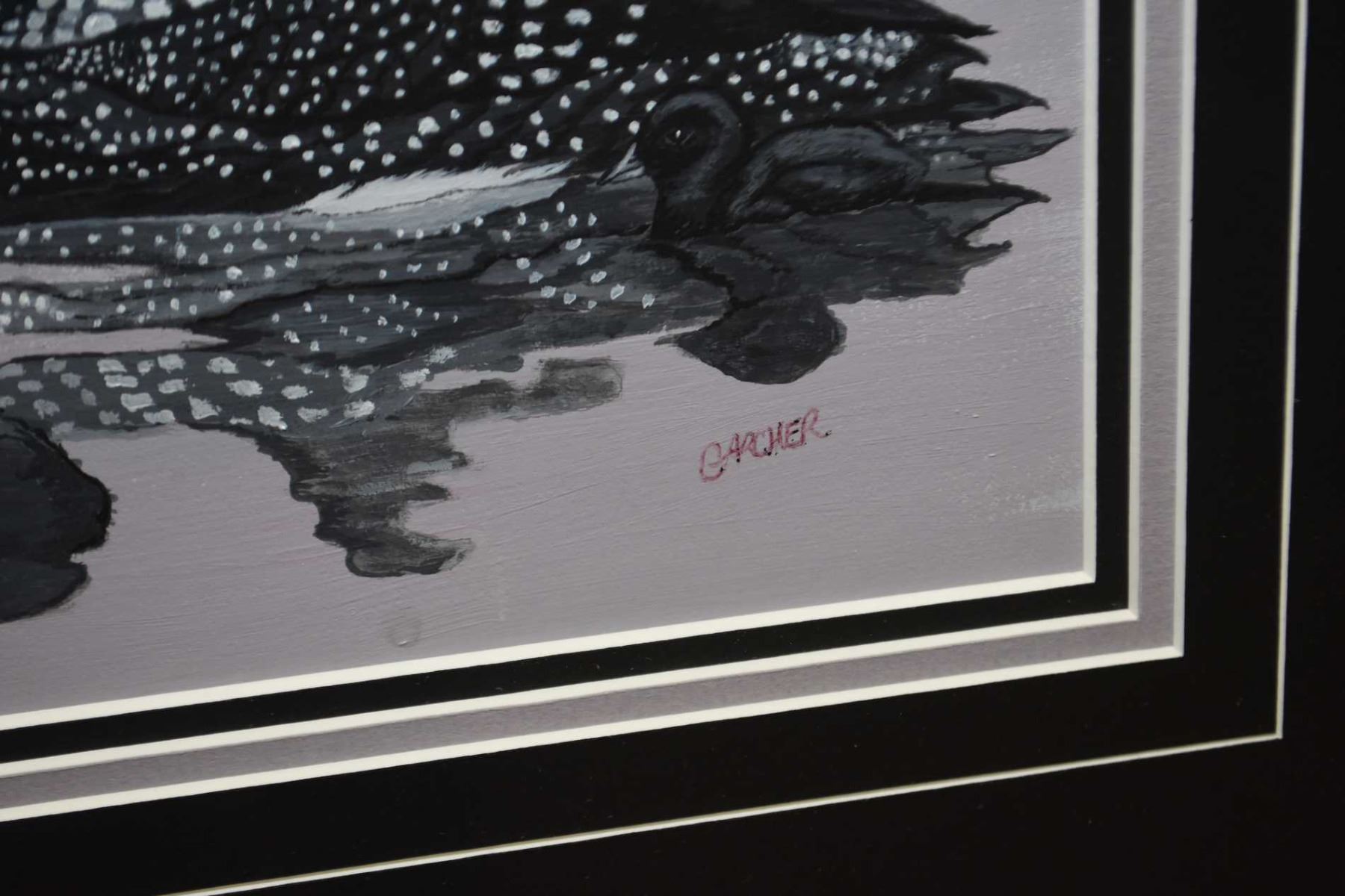 Framed Original Gouache Painting Of A Loon On A Lake Signed By