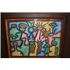 Image 1 : Framed acrylic on canvas stylized hieroglyphics painting signed by artist H. Florvil, 27" X 36"