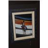 Image 1 : Framed acrylic on board painting of a native on horseback signed by artist Many Loper (?), 16" X 12"