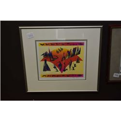 Framed original pen and ink on paper painting titled  Thank My Creator  signed by artist Red Bear, 8