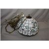 Image 1 : Leaded and slag glass, floral motif hanging light fixture