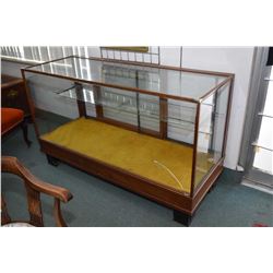 Antique 60  wide retail display cabinet with adjustable display shelves, note front glass is cracked