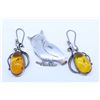 Image 1 : Pair of silver and amber style earrings and a sterling silver owl motif pin