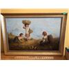 Image 1 : FRAMED OIL, "YOUNG HARVESTERS", ARTIST POSSIBLY T. SUN - 17.5" X 27.5".