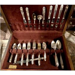 SILVER PLATE DINNER WARE SET WITH CASE, INCOMPLETE SETTING FOR 12