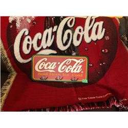 GR OF 2, COCA-COLA BLANKET & HALL SIGN WITH HOOKS