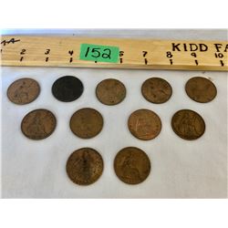 GR OF 11, BRITISH PENNIES, DATED 1891 TO 1967