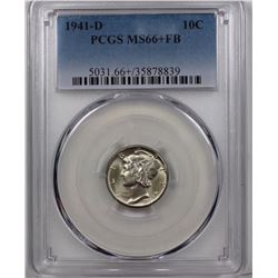 1941-D MERCURY SILVER DIME PCGS MS 66+FB