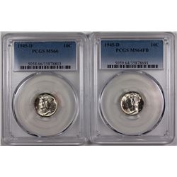 (2) 1945-D MERCURY DIMES PCGS