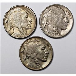 (3) BUFFALO NICKELS: 1930-S CH AU, 1917-P AU &