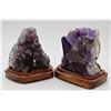 Image 2 : LOT OF TWO AMETHYST CRYSTALS ON WOOD DISPLAY