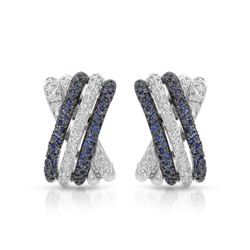 14KT White Gold 0.75ctw Blue Sapphire and Diamond Earrings