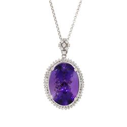 14KT White Gold 56.14ct Amethyst and Diamond Pendant with Chain