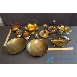 Lot of Brass Decor - Candle Sticks, Trays, ECT.