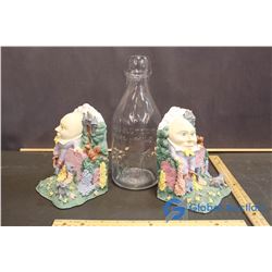 Nursery Rhyme Book Ends and Glass Bottle