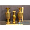 Image 1 : Lot of (3) Etched and Painted Brass Vases