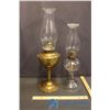 Image 4 : (1) Glass Oil Lamp and (1) Brass