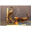 Image 2 : (2) Copper Colour Peacocks, (1) Copper Candlestick Holder