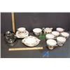 Image 1 : Set of Colclough China (Cups, Saucers, Sugar & Cream, 21 Pieces Total) & Green Depression Glass S&P 