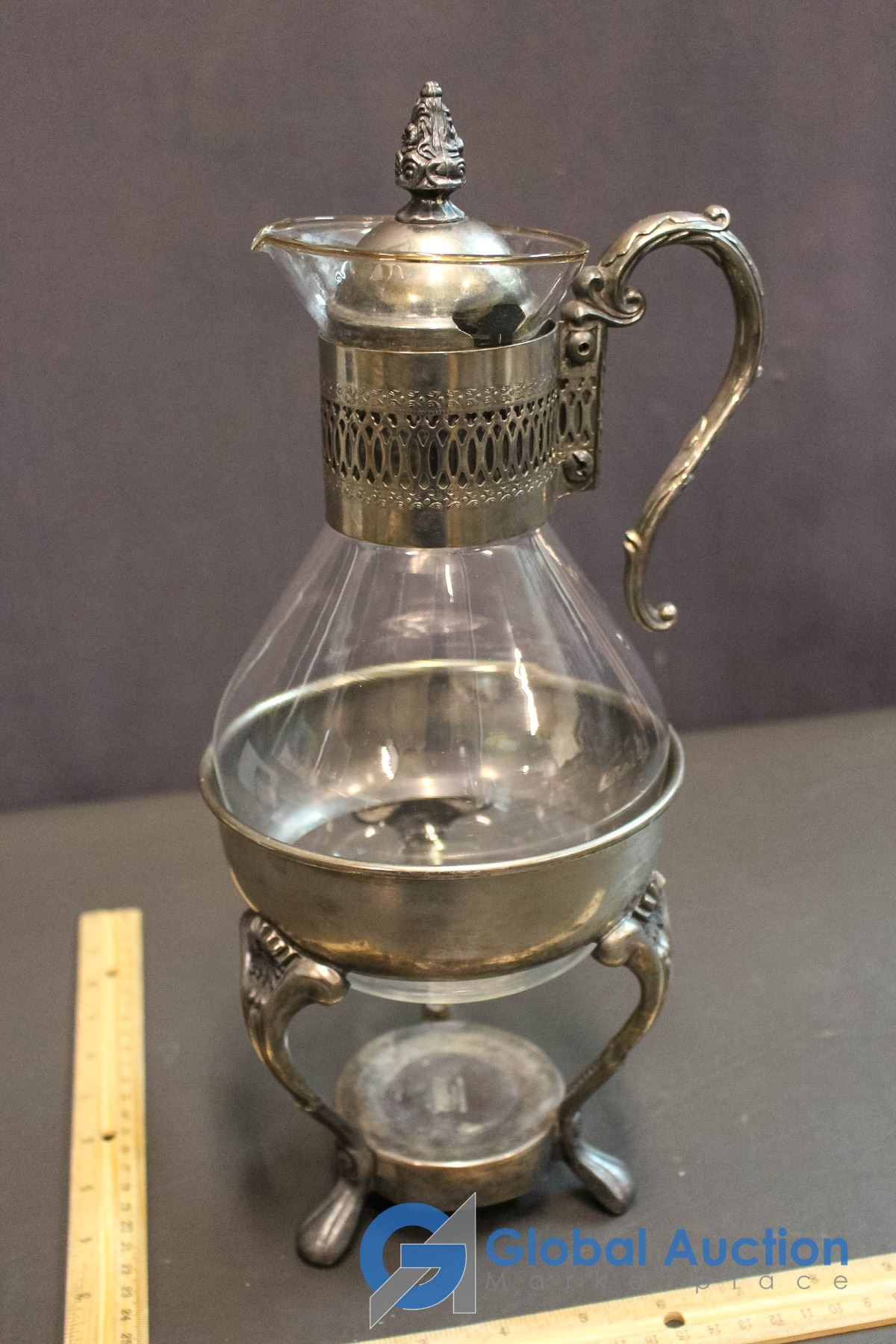Vintage Brass & Glass Coffee Carafe & Warmer (Elegance E.P. Brass; Made