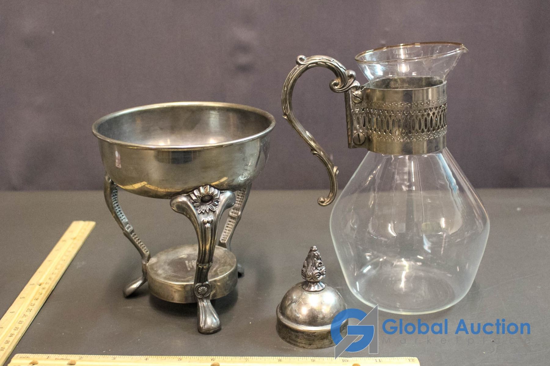 Vintage Brass & Glass Coffee Carafe & Warmer (Elegance E.P. Brass; Made